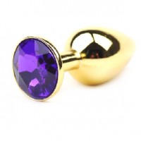 Anal Plug Golden Metallic with Purple Diamond Small